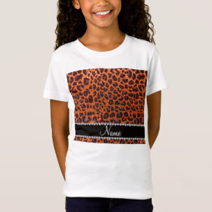 Individuelle Name Orangen-Glitzer-Leopard T-Shirt