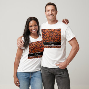 Individuelle Name Orangen-Glitzer-Leopard T-Shirt