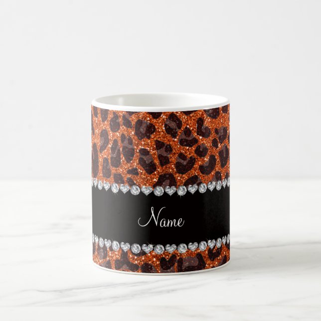 Individuelle Name Orangen-Glitzer-Leopard Tasse (Mittel)