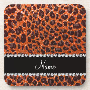Individuelle Name Orangen-Glitzer-Leopard Untersetzer