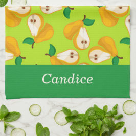 Individuelle Name Orangenbirnen auf grün Geschirrtuch