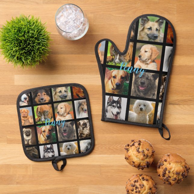 Individuelle Name Oven Handschuh mit Hunden Ofenhandschuh & Topflappen-Set (Oben Unten)