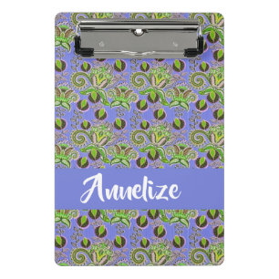 Individuelle Name paisley Blätter blau Mini Klemmbrett