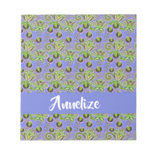 Individuelle Name paisley Blätter blau Notizblock