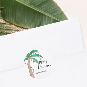 Individuelle Name Palm Tree Frohe Weihnachten Runder Aufkleber