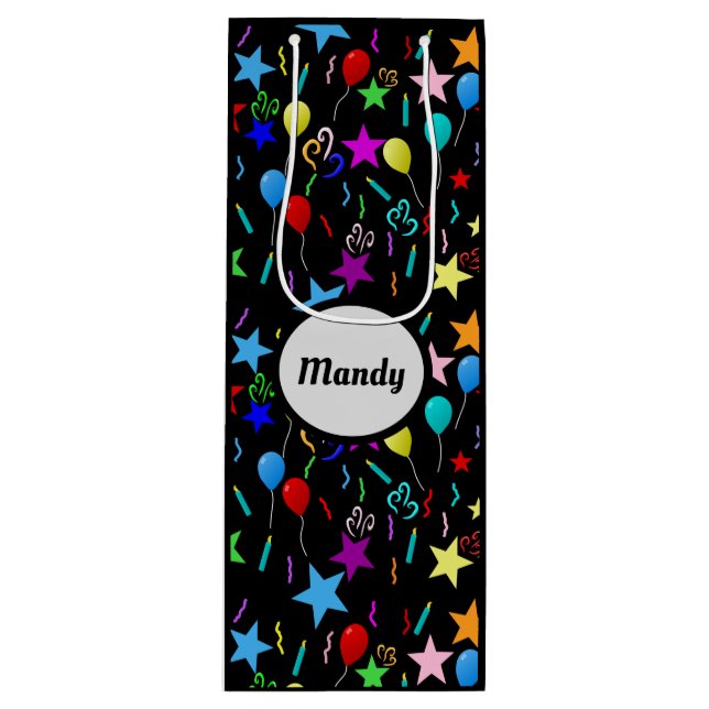 individuelle Name Party schwarz Geschenktüte Für Weinflaschen (Vorderseite)