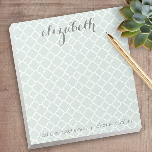Individuelle Name Pastel Mint & Gray Quatrefoil Notizblock