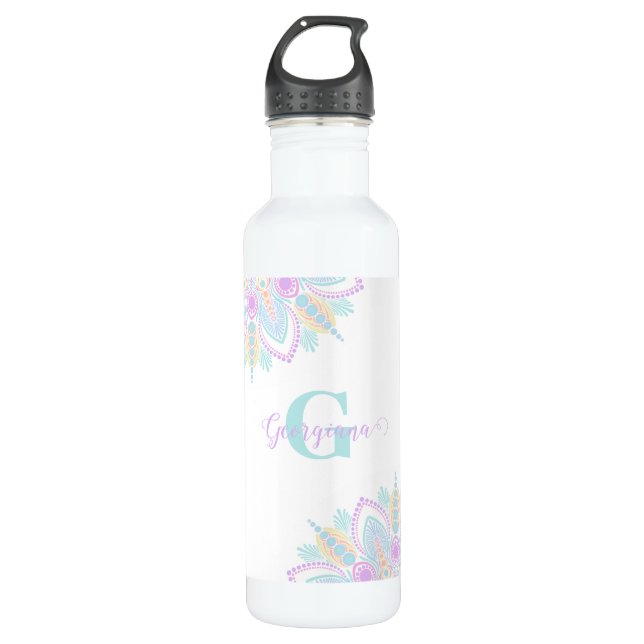 Individuelle Name Pastel Rainbow Floral Sundae Man Edelstahlflasche (Vorderseite)