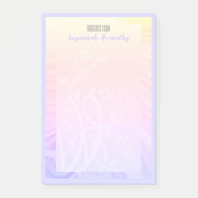 individuelle Name Pastel Rainbow Floral und Reben Post-it Klebezettel (Vorderseite)