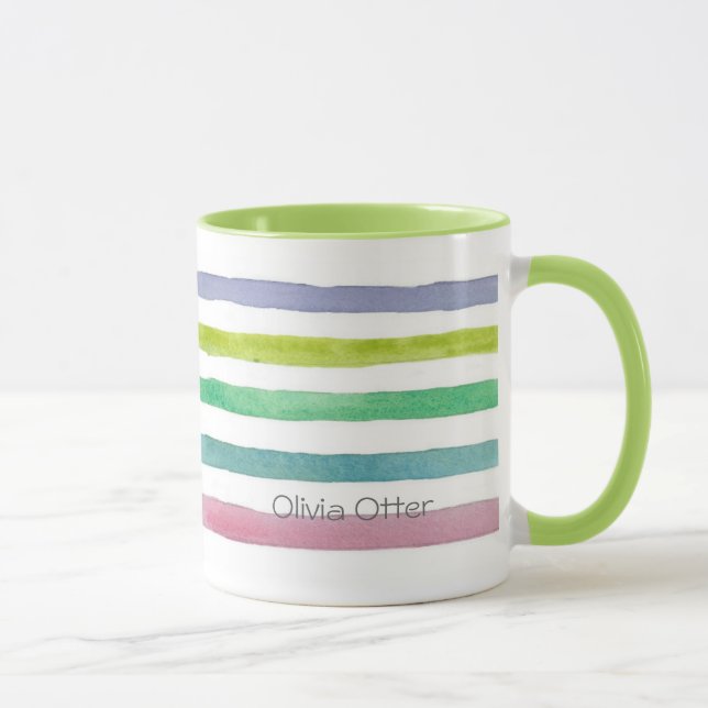 Individuelle Name Pastell Horizontal Streifen Tasse (Rechts)