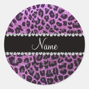 Individuelle Name Pastell lila Glitzer Leopardendr Runder Aufkleber