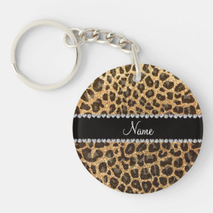 Individuelle Name Pastellgelb Glitzer Leopard Schlüsselanhänger