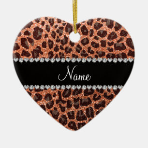 Individuelle Name Pastellorange Glitzer Leopard Keramik Ornament