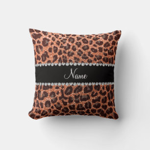 Individuelle Name Pastellorange Glitzer Leopard Kissen