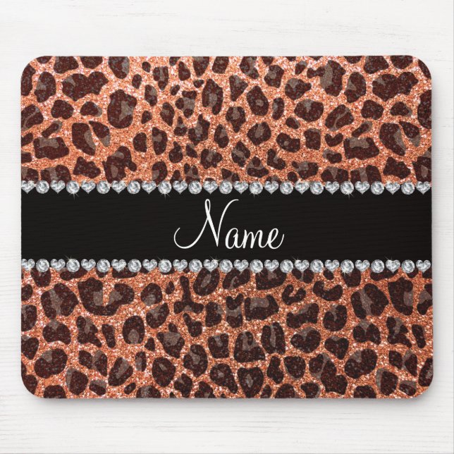 Individuelle Name Pastellorange Glitzer Leopard Mousepad (Vorne)