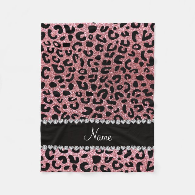 Individuelle Name Pastellrosa Glitzer Cheetah Druc Fleecedecke (Vorderseite)