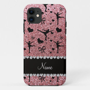 Individuelle Name Pastellrosa Glitzer Figur Skaten iPhone 11 Hülle