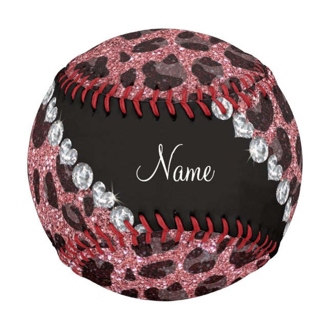 Individuelle Name Pastellrosa Glitzer Leopard Baseball (Vorderseite)