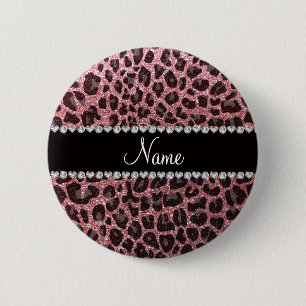 Individuelle Name Pastellrosa Glitzer Leopard Button