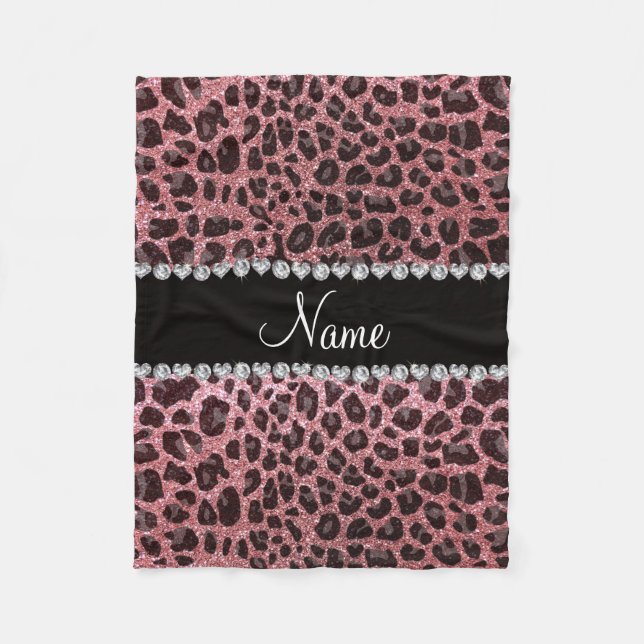 Individuelle Name Pastellrosa Glitzer Leopard Fleecedecke (Vorderseite)