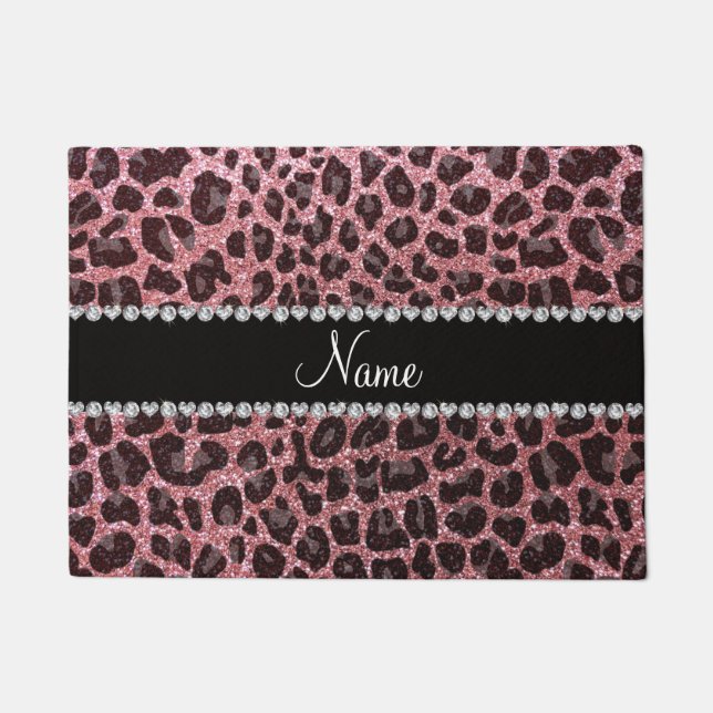 Individuelle Name Pastellrosa Glitzer Leopard Fußmatte (Vorderseite)
