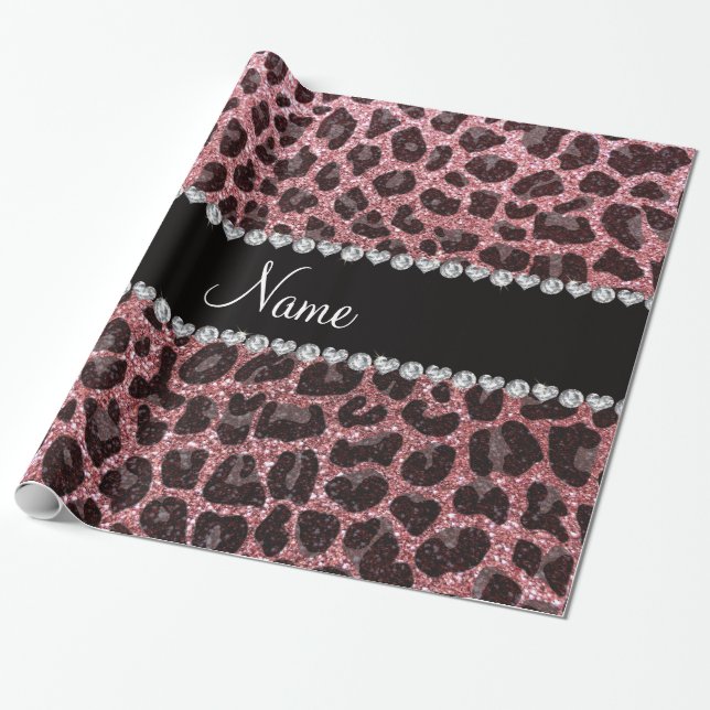 Individuelle Name Pastellrosa Glitzer Leopard Geschenkpapier (Ungerollt)