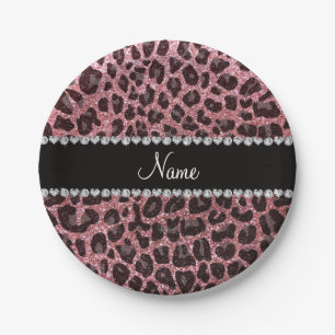 Individuelle Name Pastellrosa Glitzer Leopard Pappteller