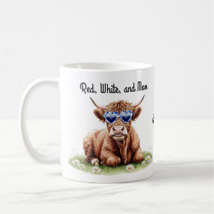 Individuelle Name Patriotic Highland Kuh "Red Whit Kaffeetasse