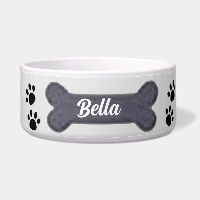 Individuelle Name Paw Print, Dog Bone | Hunde und  Napf (Vorderseite)