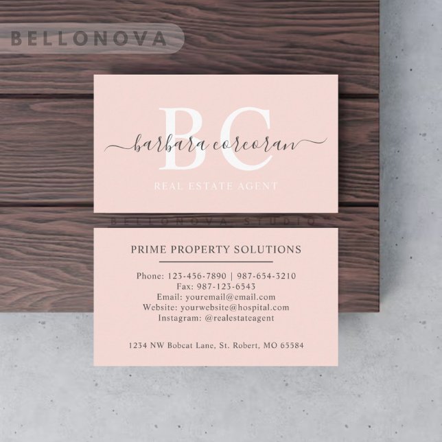 Individuelle Name Pellpastellfarben Rosa Schwarze  Visitenkarte (Custom Name Pale Pastel Pink White Black Monogram Business Card)