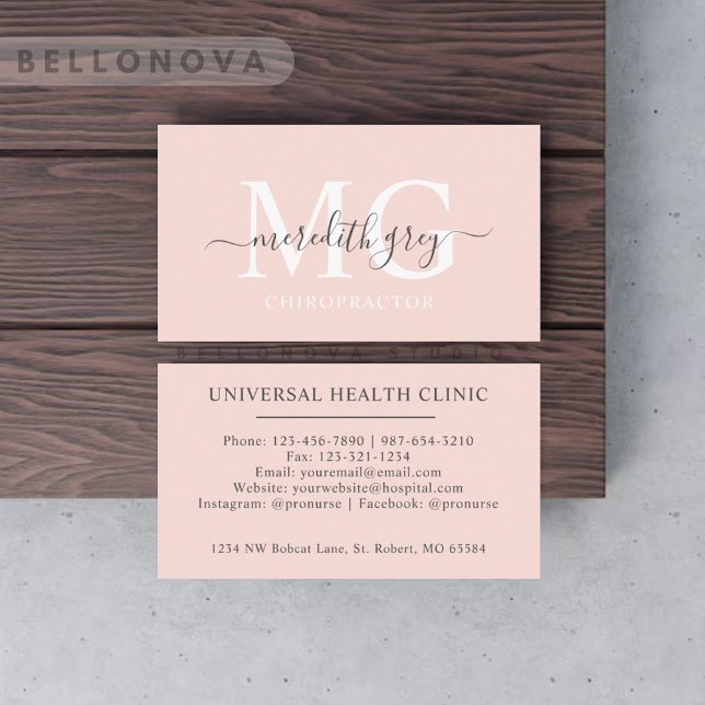 Individuelle Name Pellpastellfarben Rosa Schwarze  Visitenkarte (Custom Name Pale Pastel Pink White Black Monogram Business Card)