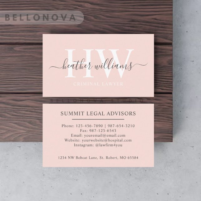 Individuelle Name Pellpastellfarben Rosa Schwarze  Visitenkarte (Custom Name Pale Pastel Pink White Black Monogram Business Card)