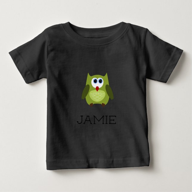 Individuelle Name / Personalisierte grüne Eule Baby T-shirt (Vorderseite)