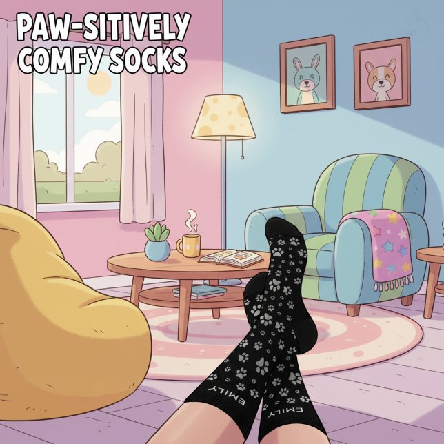 Individuelle Name Pet Lover Geschenksocken - Schwa Socken (🐾🖤 Sleek black socks with custom name & paw print!)