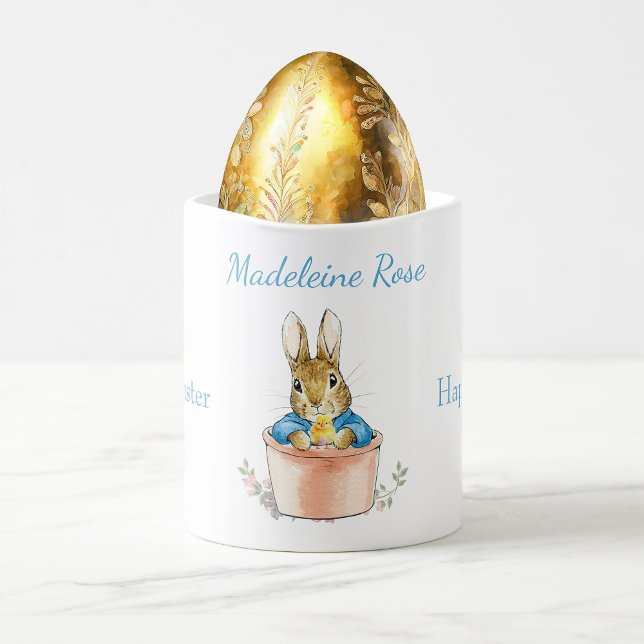 Individuelle Name Peter der Kaninchen Glücklicher  Kaffeetasse (Custom name design, pop an easter egg and turn this into a unique Easter gift)