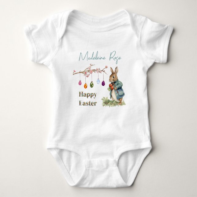 Individuelle Name Peter der Osterkaninchen Osterei Baby Strampler (Vorderseite)