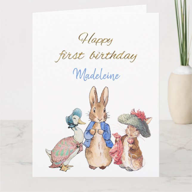 Individuelle Name Peter der Rabbit Happy Erster Ge Karte (Vorderseite)