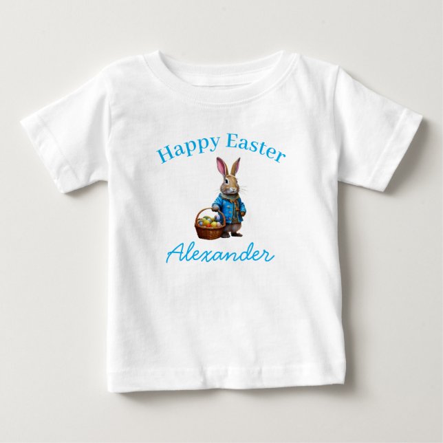 Individuelle Name Peter Easter Egg Körbchen Baby T-shirt (Vorderseite)