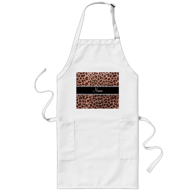 Individuelle Name Pfirsichorange-Glitzer-Leopard Lange Schürze (Vorne)
