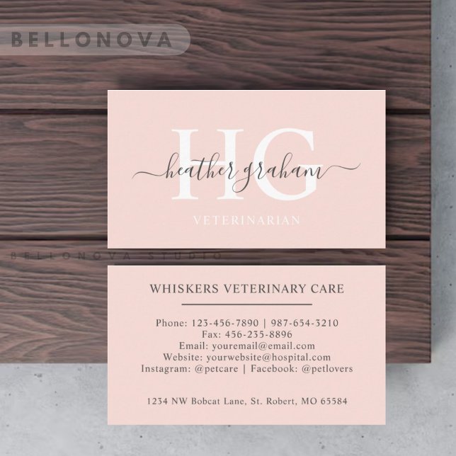 Individuelle Name Pfirsichpfirsichrosa Schwarze Mo Visitenkarte (Custom Name Pale Peach Pink White Black Monogram Business Card)