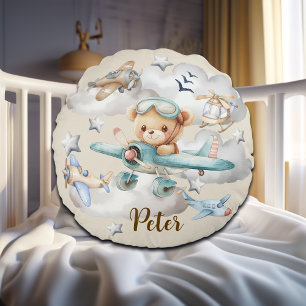 Individuelle Name Pilot Teddy Bär Rundes Kissen