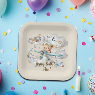 Individuelle Name Pilot Teddy Bear Geburtstagspart Pappteller