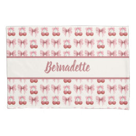 Individuelle Name Pink Bows and Cherries Girly Coq Kissenbezug