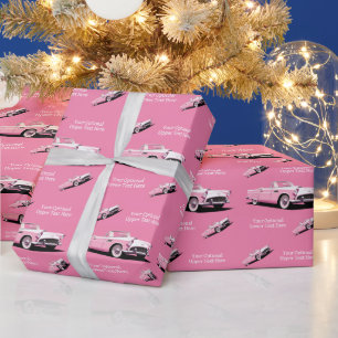 Individuelle Name Pink Classic Car Geschenkpapier
