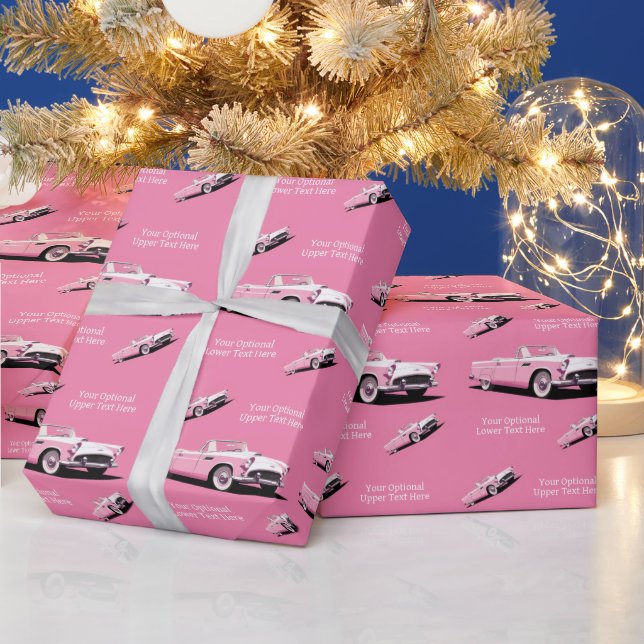 Individuelle Name Pink Classic Car Geschenkpapier (Feiertage)
