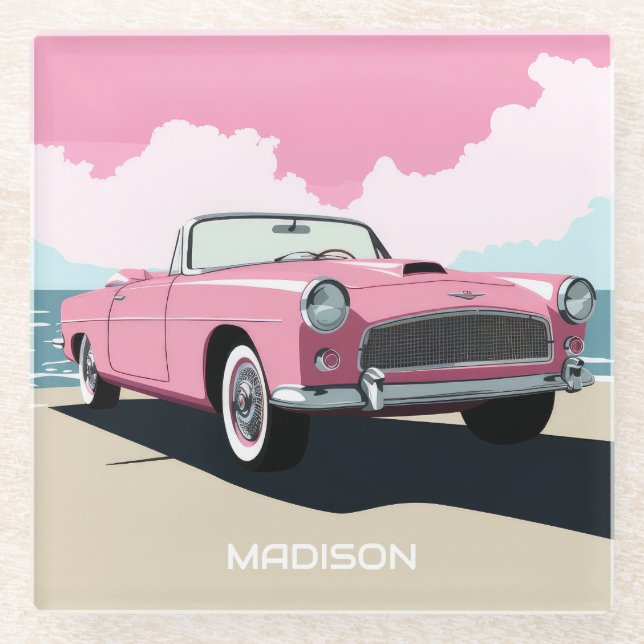 Individuelle Name Pink Classic Car Glasuntersetzer (Vorderseite)