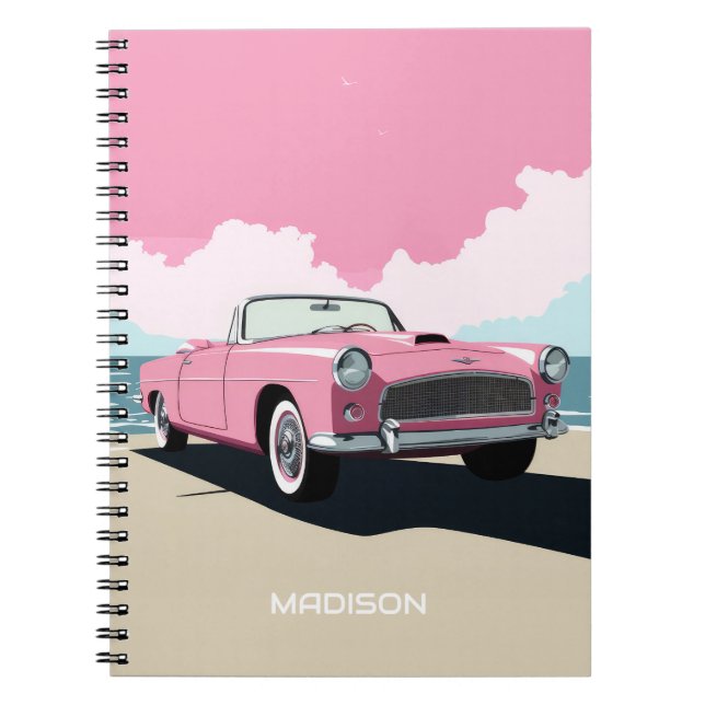 Individuelle Name Pink Classic Car Notizblock (Vorderseite)