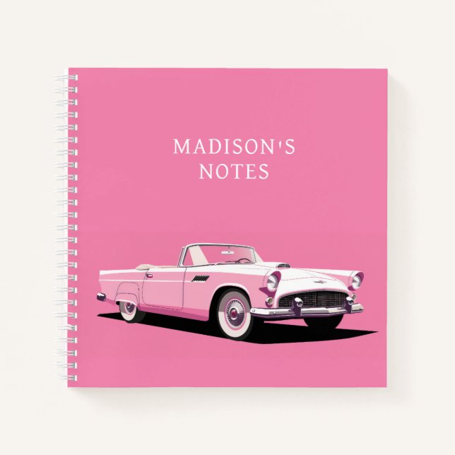 Individuelle Name Pink Classic Car Notizbuch (Vorderseite)