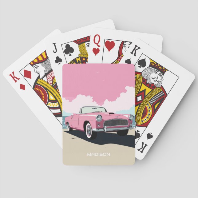 Individuelle Name Pink Classic Car Spielkarten (Rückseite)