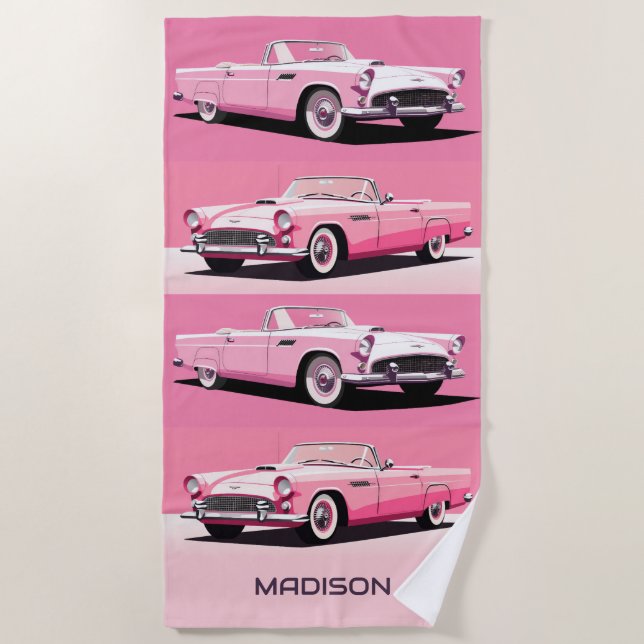 Individuelle Name Pink Classic Car Strandtuch (Vorderseite)